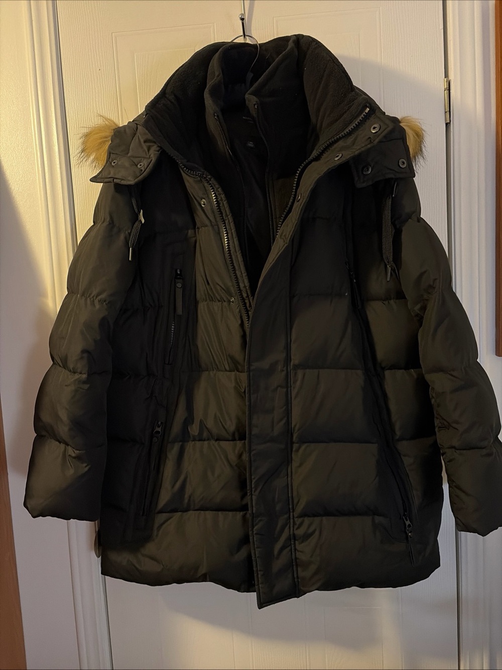 Marc New York Andrew Marc Black Faux Fur Trim Hooded Parka Jacket XL RN 54163
